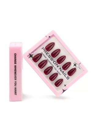 24pcs Press On False Nails,Short Almond beige nude cat eye glossy nail art sheets,Can Be Reused.Fake Acrylic Nails With Glue Kit. - view 2